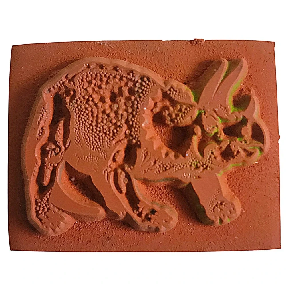 VTG Dinosaur Rubber Stamp Set 4pc Foam TRex Triceratops Brontosaurus Stegosaurus